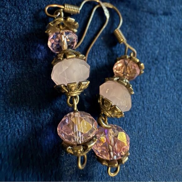 VINTAGE-INSPIRED DANGLE EARRINGS – STERLING HOOKS & PINK FACETED BEADS - Picture 7 of 17